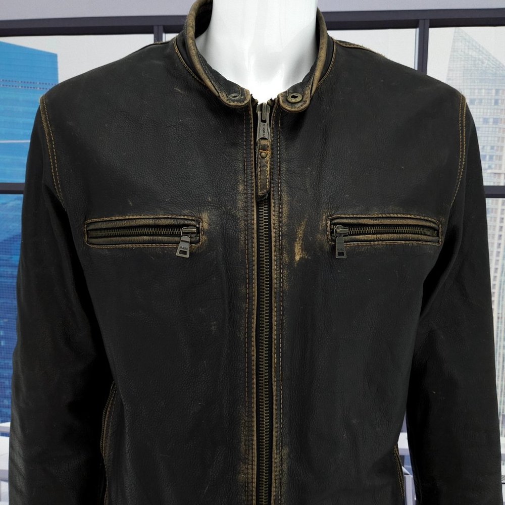 Andrew Marc Leather JACKET First Class Motorcycle Zip-up Coat Distressed Large